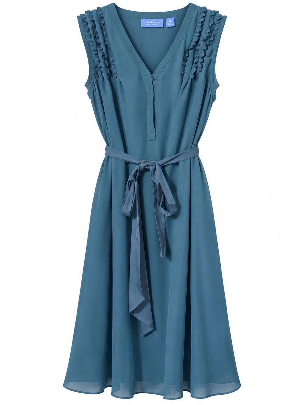 Sleeveless Teal Midi Dress with Self-Tie Belt